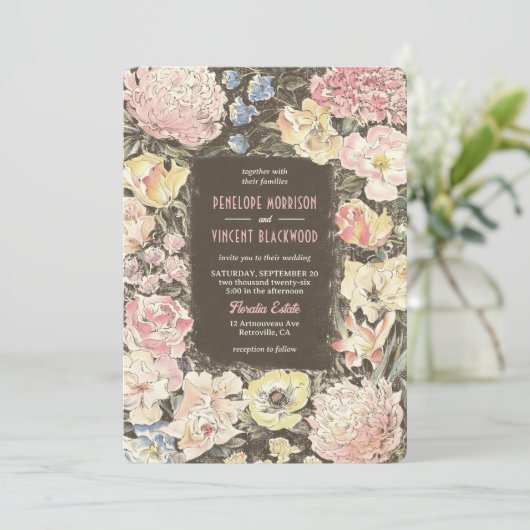 Floral Crayon Art Wedding Kaart (Staand voorkant)