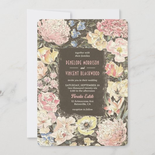 Floral Crayon Art Wedding Kaart (Voorkant)