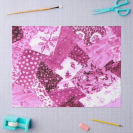 Floral Crazy Quilt Patchwork Wit Roze Decoupage Tissuepapier