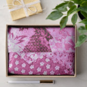 Floral Crazy Quilt Patchwork Wit Roze Decoupage Tissuepapier (Geschenk)