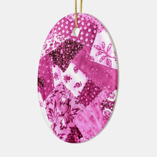 Floral Crazy Quilt Patchwork Wit Roze Magenta Keramisch Ornament (Links)