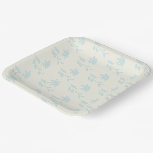  Floral Cream Blue Pattern Papieren Bordje (Gebogen)