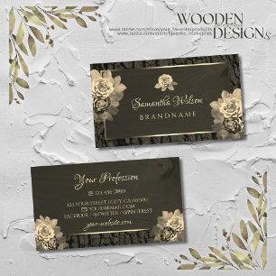 Floral Cream Gold Dark Brown Wood Graan Bark Visitekaartje