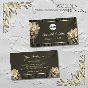 Floral Cream Gold Dark Brown Wood Graan met Logo Visitekaartje