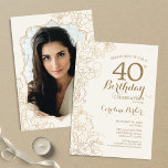 Floral Cream Gold Foto 40ste verjaardagsfeestje Kaart<br><div class="desc">Floral Ivory Cream Gold Foto 40e Verjaardagsfeestuitnodiging. Minimalistisch modern ontwerp met botanische contourtekeningen,  accenten en lettertype. Eenvoudige trendy uitnodigingskaart perfect voor een stijlvol vrouwen dagfeest. Kan worden aangepast aan elke leeftijd. Gedrukte Zazzle-uitnodigingen of direct download digitale afdrukbare sjabloon.</div>