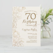 Floral Cream Gold Foto 70ste verjaardagsfeestje Kaart (Staand voorkant)