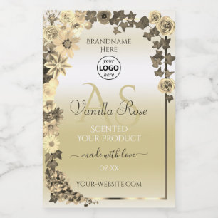 Floral Cream Gold Product Labels Monogram en Logo Voedselcontainer Etiket