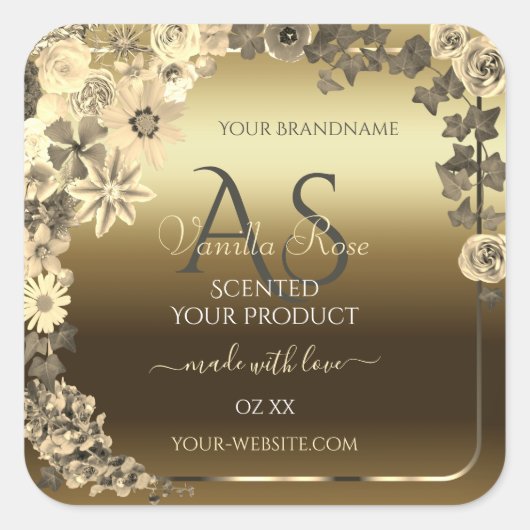 Floral Cream Gold Product Packaging Label Monogram (Voorkant)