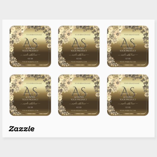 Floral Cream Gold Product Packaging Label Monogram (Vel)