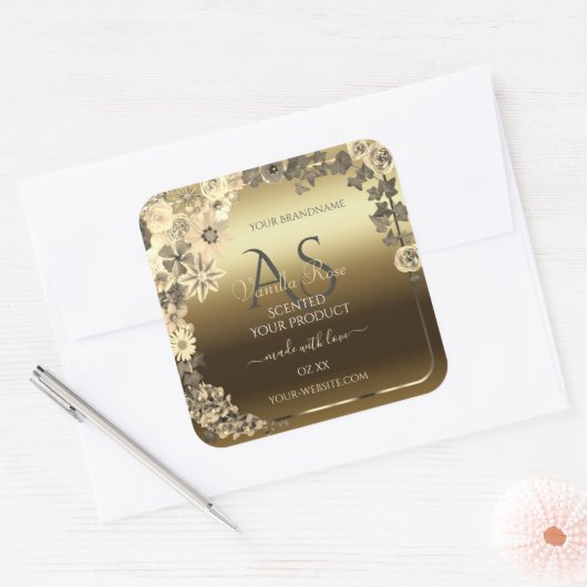 Floral Cream Gold Product Packaging Label Monogram (Envelop)