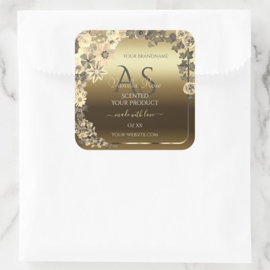 Floral Cream Gold Product Packaging Label Monogram (Tas)