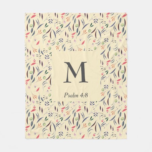 FLORAL Cream | MONOGRAM | CHRISTELIJK Fleece Deken (Voorkant)
