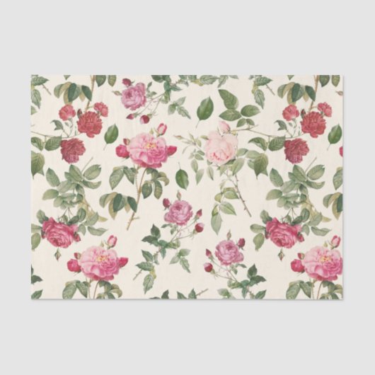  Floral Cream Pink Rose Tissuepapier (Voorkant)