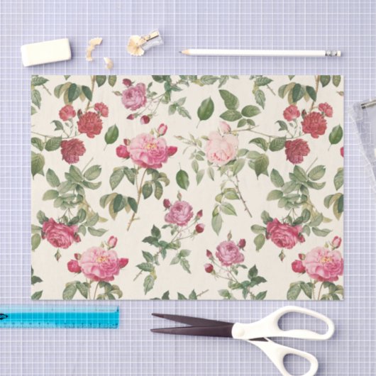  Floral Cream Pink Rose Tissuepapier (Craft)