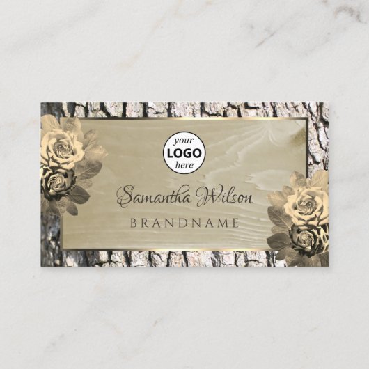 Floral Cream Rozen Hout Graan Bark met Logo Visitekaartje (Voorkant)