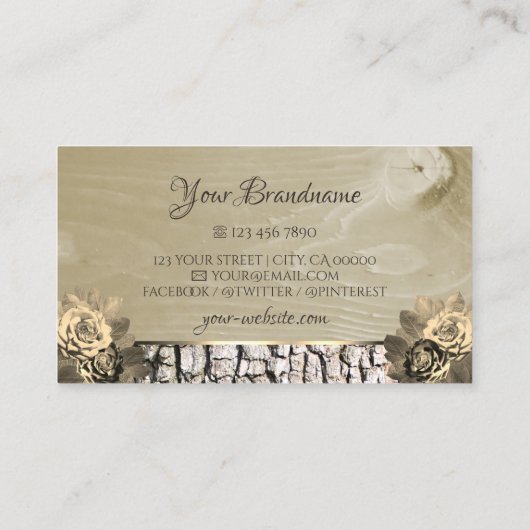 Floral Cream Rozen Hout Graan Bark Monogram Visitekaartje (Achterkant)