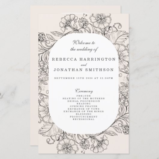  Floral Cream Trouwprogramma (Voorkant / Achterkant)