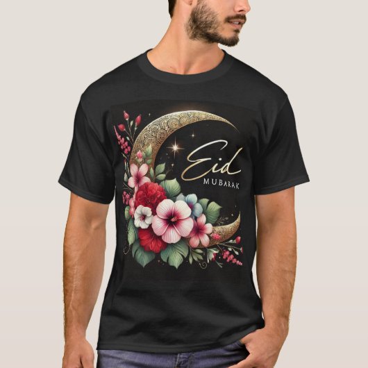 Floral Crescent Eid Mubarak Mannen Tshirt (Voorkant)