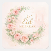 Floral Crescent Eid Mubarak Stickers– Soft Pink & Vierkante Sticker (Voorkant)