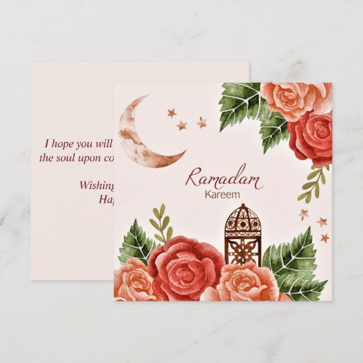 Floral Crescent Lantern Waterverf Ramadan Kareem Feestdagenkaart (Voorkant / Achterkant)