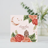 Floral Crescent Lantern Waterverf Ramadan Kareem Feestdagenkaart (Staand voorkant)