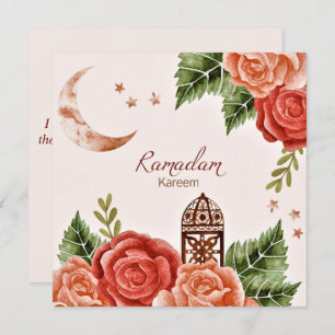 Floral Crescent Lantern Waterverf Ramadan Kareem Feestdagenkaart