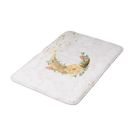Floral Crescent Moon, Beige en Geel Graphic Badmat (Gekanteld)