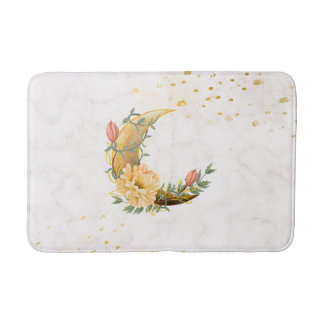 Floral Crescent Moon, Beige en Geel Graphic Badmat