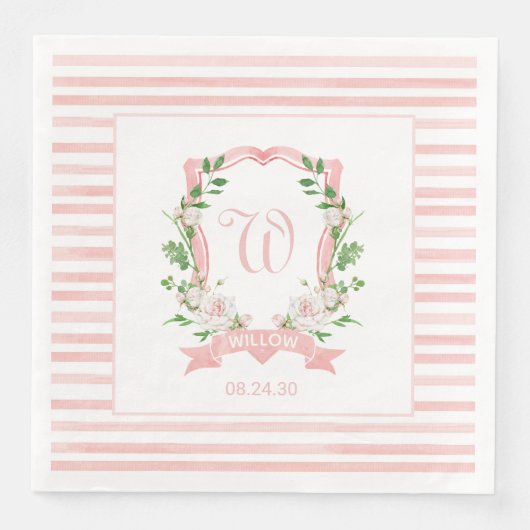Floral Crest Baby shower Paper Dinner Napkins Servet (Voorkant)
