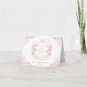 Floral Crest Blush Pink Het is een meisje Baby sho Bedankkaart (Voorkant)