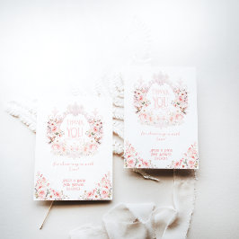 Floral Crest Blush Pink Het is een meisje Baby sho Bedankkaart