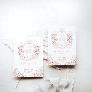 Floral Crest Blush Pink Het is een meisje Baby sho Bedankkaart