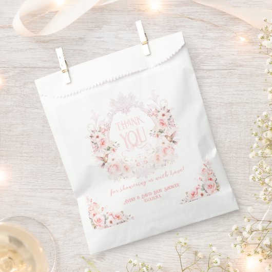 Floral Crest Blush Pink Het is een meisje Baby sho Bedankzakje (Geknipt)