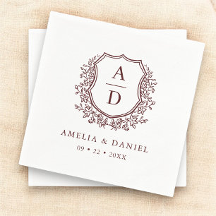 Floral Crest Bourgogne bruiloft monogram Servet