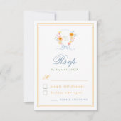 Floral Crest Bow Monogram Spring Wedding RSVP Kaartje (Voorkant)