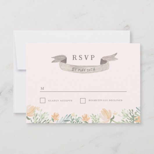 Floral Crest Bruiloft RSVP Kaartje (Voorkant)