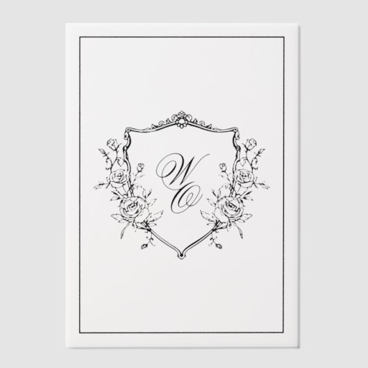 Floral Crest Cream Black Monogram Wedding Overlay Vellum Uitnodigingen (Voorkant)