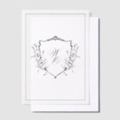 Floral Crest Cream Black Monogram Wedding Overlay Vellum Uitnodigingen (Offset)