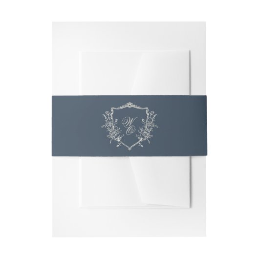  Floral Crest Cream & Navy Monogram Bruiloft Uitnodigingen Wikkel (Voorkant Voorbeeld)
