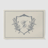 Floral Crest Cream Navy Monogram Trouwbedekking Vellum Uitnodigingen (Voorkant)
