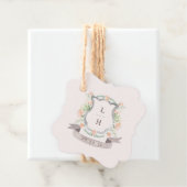 Floral Crest Elegant Waterverf Monogram Huwelijk Bedankjes Labels (In situ)