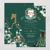 Floral Crest Emerald Green Charro Quinceanera Gown Kaart (Voorkant / Achterkant)