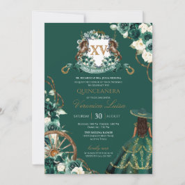 Floral Crest Emerald Green Charro Quinceanera Invi Kaart