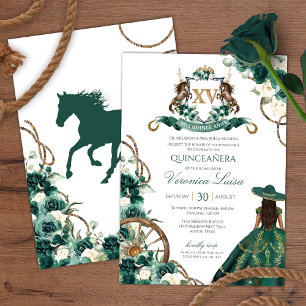 Floral Crest Emerald Green Charro Quinceanera Invi Kaart