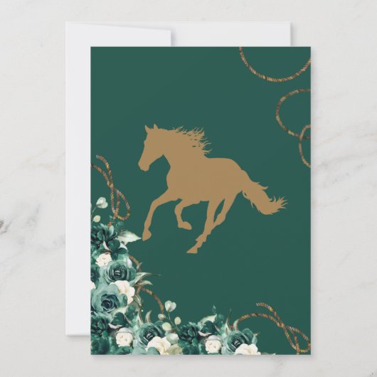 Floral Crest Emerald Green Charro Quinceañera Kaart (Achterkant)