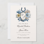 Floral Crest Equestrian Horseshoe Monogram Photo Save The Date (Voorkant)
