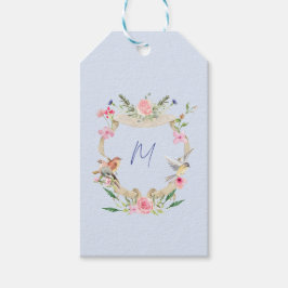 Floral Crest Monogram Blauw Cadeaulabel