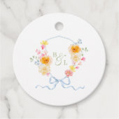 Floral Crest Monogram Blue Bow Spring Wedding Bedankjes Labels (Voorkant)