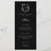 Floral Crest Monogram Bruiloft Flat Menu (Voorkant)