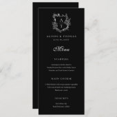 Floral Crest Monogram Bruiloft Flat Menu Kaart (Voorkant / Achterkant)